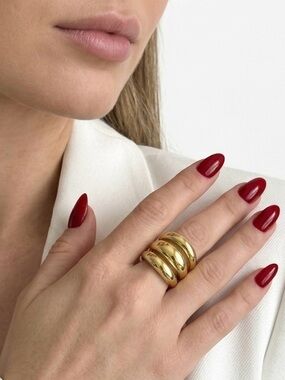 14K Gold Plated Triple Band Dome Ring | Statement Bold Elegant Ring